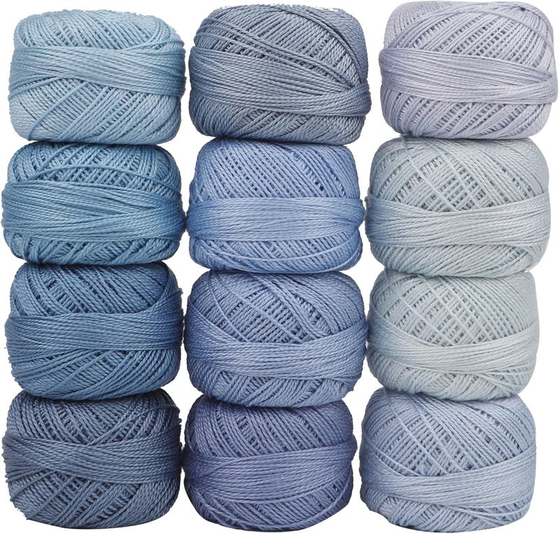 AMOHilos Size 8 Double Mercerized Egyptian Long Staple Cotton Pearl Thread 12 Gradient Colors per Box 5 Grams Ball Rainbow Color Embroidery Thread for Crochet Cross Stitch Hand Embroidery (12G) - Image 1